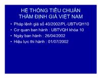 Tìm hiểu h ệ thống tiêu chuẩn thẩm định giá Việt Nam