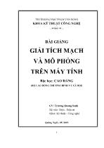 Bài giảng Giải tích mạch và mô phỏng trên máy tính - Trương Quang Sanh