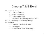 Bài giảng Tin học cơ sở - Chương 7: MS Excel
