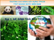 Bài giảng Hệ sinh thái - Bài 1: Hệ sinh thái môi trường - Lê Thị Thái Hà