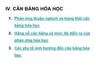 Bài giảng Hóa đại cương - Chương IV: Cân bằng hóa học