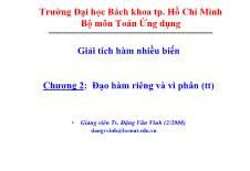 Bài giảng Giải tích 2 - Chương 2: Đạo hàm riêng và vi phân (Tiếp theo) - Đặng Văn Vinh