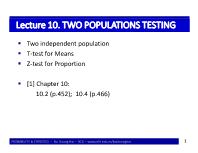 Bài giảng Probability & Statistics - Lecture 10: Two populations testing - Bùi Dương Hải