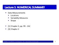 Bài giảng Probability & Statistics - Lecture 3: Numerical summary - Bùi Dương Hải