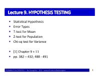 Bài giảng Probability & Statistics - Lecture 9: Hypothesis testing - Bùi Dương Hải