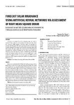 Forecast solar irradiance using artificial neural networks VIA assessment of root mean square error