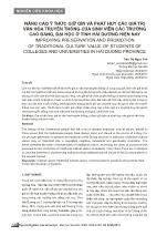 Nâng cao ý thức giữ gìn và phát huy các giá trị văn hóa truyền thống của sinh viên các trường cao đẳng, đại học ở tỉnh Hải Dương hiện nay