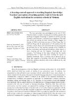 A learning-Centred approach to teaching linguistic knowledge: Teachers’ perception of teaching periods 1 and 2(/3) in the new English curriculum for secondary schools in Vietnam