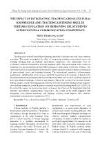 The effect of integrating teaching cross-cultural knowledge and teaching listening skill in tertiary education on improving EFL students' intercultural communication competence